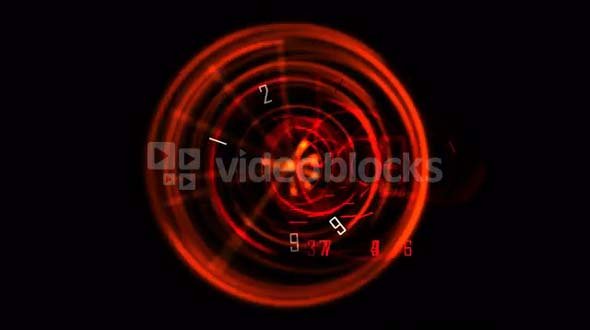 Spinning red glow and clock needle