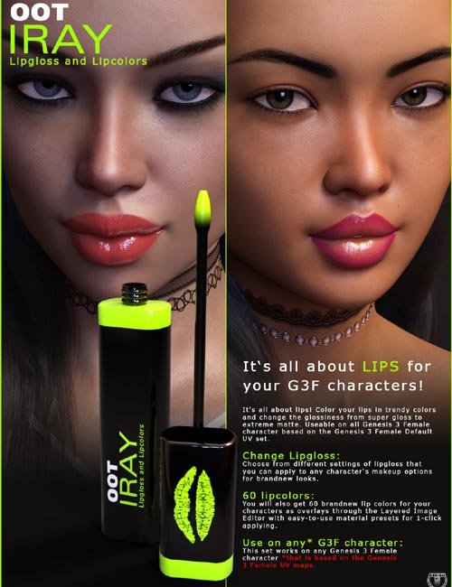 Iray Lipgloss and Lipcolors for Genesis 3 Female(s)