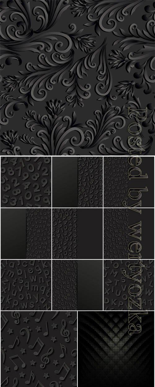 Black backgrounds with patterns in vector