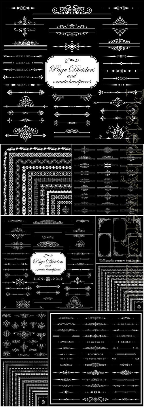 Corners, borders and decorative elements in vector