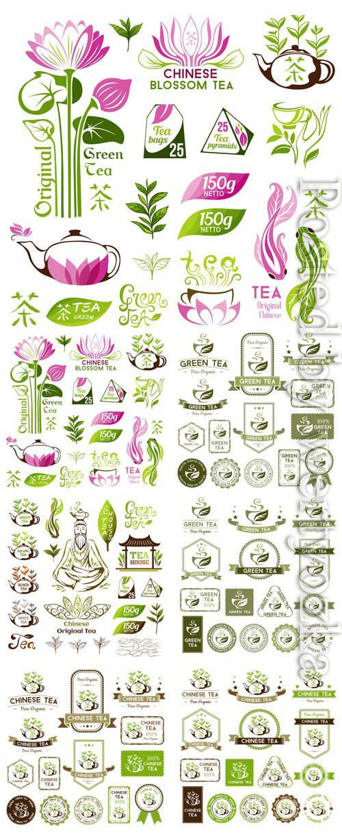 Tea, logos and labels in vector